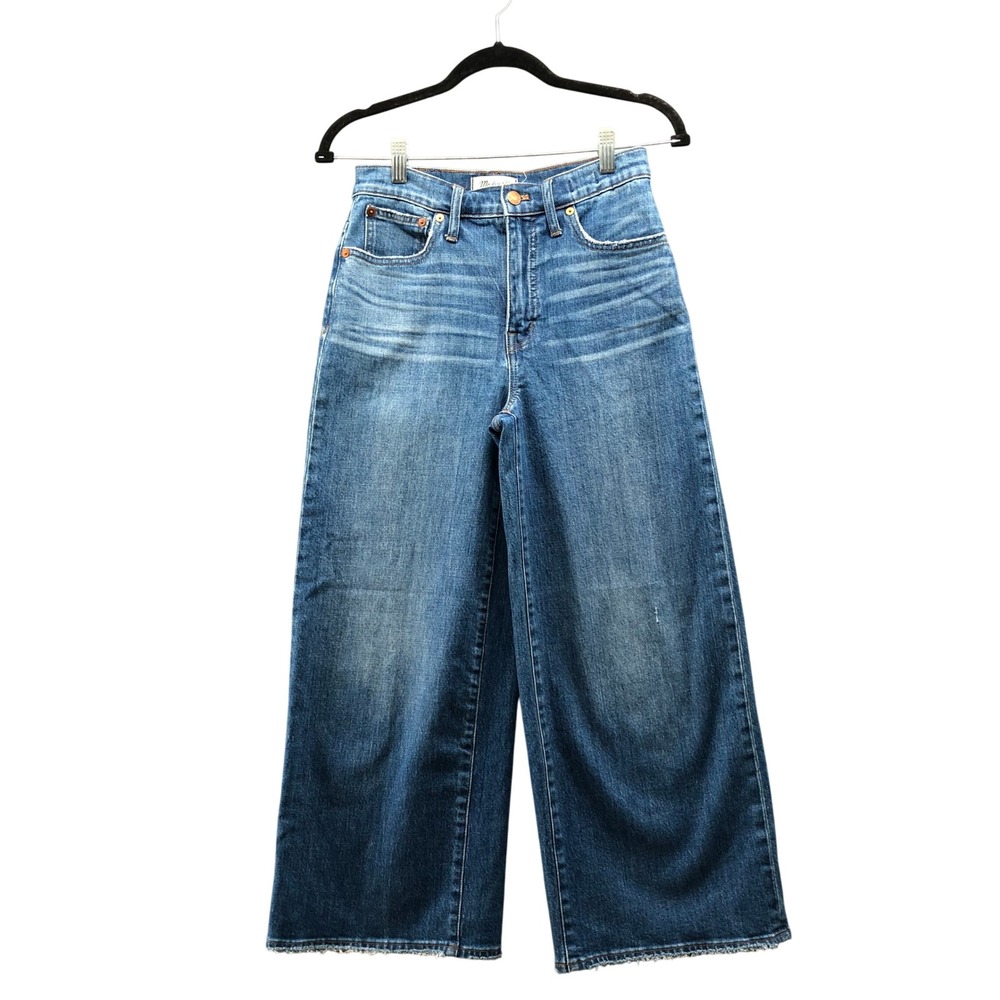 Madewell Wide-Leg Crop High Rise Raw Hem Jeans Womens 25 Blue Medium Wash